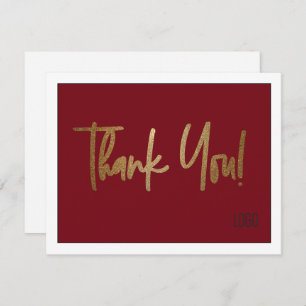 Custom Company Logo Social Faux Gold Red Bedankkaart