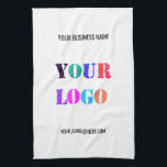 Custom Company Logo Tekst Business Keukenhanddoek<br><div class="desc">Aangepaste kleuren en lettertype - Keukenhanddoeken met uw bedrijf Logo en tekst Promotionele zakelijke gepersonaliseerde keukenhanddoek - Voeg uw Logo - Afbeelding of foto - QR-code / tekst - Contactinformatie - E-mail of website / Telefoon / Meer - Formaat wijzigen en verplaatsen of verwijderen / toevoegen van onderdelen - afbeelding...</div>
