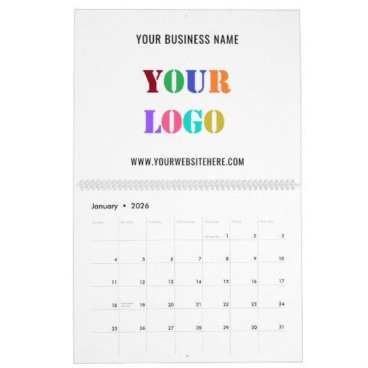 Custom Company Logo Tekst Uw Bedrijfskalender Kalender (Jan 2026)