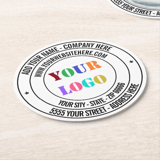 Custom Company Logo Text Business Paper Onderzette Ronde Kartonnen Onderzetter (Gebogen)