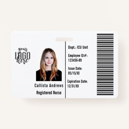 Custom Company Medewerker Foto Naam Barcode Logo I Badge (Voorkant)