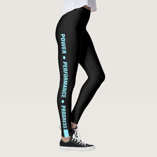 Custom Company Motto Electric-Blue on Black Leggings (Rechts)