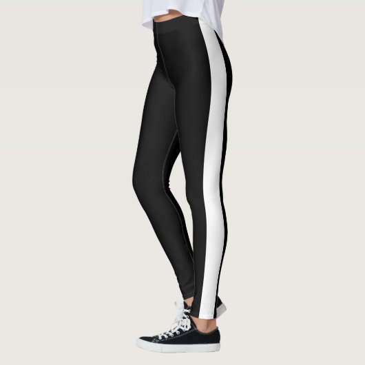Custom Company Name White Stripe Black Leggings (Links)