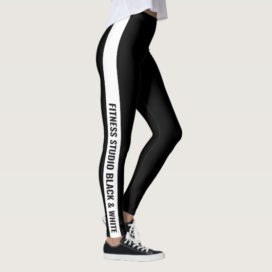 Custom Company Name White Stripe Black Leggings (Rechts)