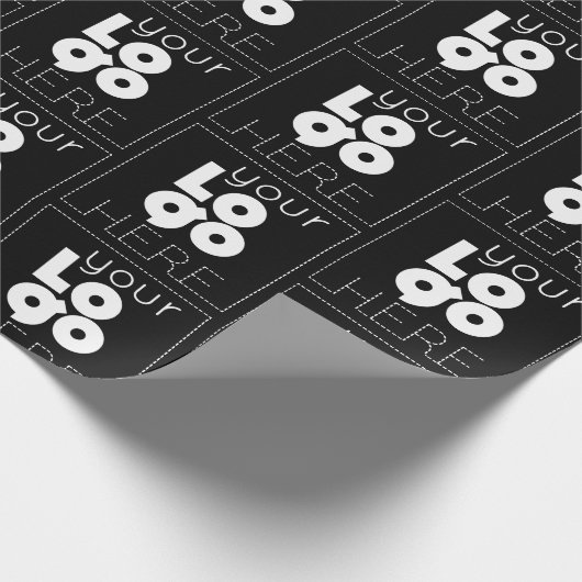 Custom Company White Logo Pattern on Black Gift Cadeaupapier (Hoek)
