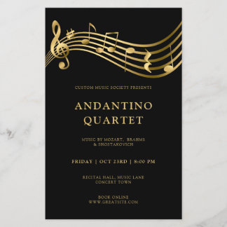 Custom Concert Flyer Sjabloon Muziek Gouden Notiti