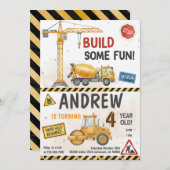 Custom Construction Birthday Invitations Kaart (Voorkant / Achterkant)