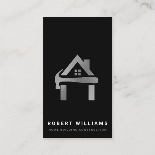 Custom Construction Black Silver Home Building Lux Visitekaartje (Voorkant)