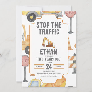 Custom Construction Truck Birthday Invitation Kids Kaart