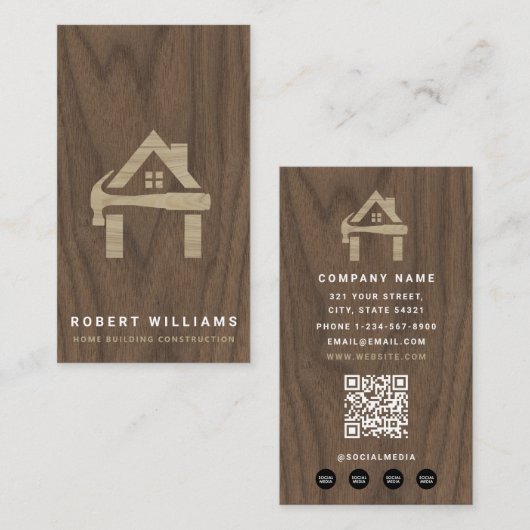 Custom Construction Wood Home Building Lux Visitekaartje (Voorkant / Achterkant)