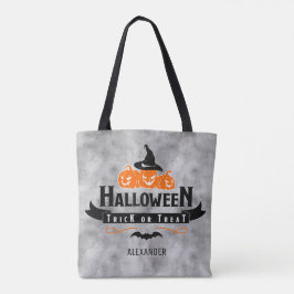 Custom Cool Black Halloween Trick or treat Pompoen Tote Bag