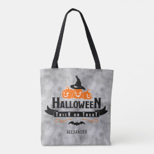 Custom Cool Black Halloween Trick or treat Pompoen Tote Bag