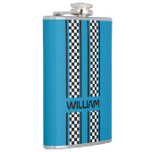 Custom Cool Blue & Black Race Sport Stripe Heupfles (Rechts)