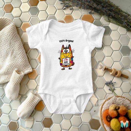 Custom Cool Cat met naam en telefoon Label Romper