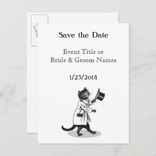 Custom Cool Cat Save the Date Briefkaart (Voorkant / Achterkant)