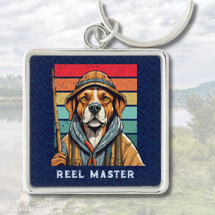 Custom Cool Dog Retirement Gifts voor Visser Papa Sleutelhanger
