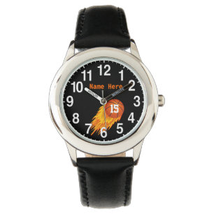 Custom Cool Flaming Basketbal Horloges voor Jongen
