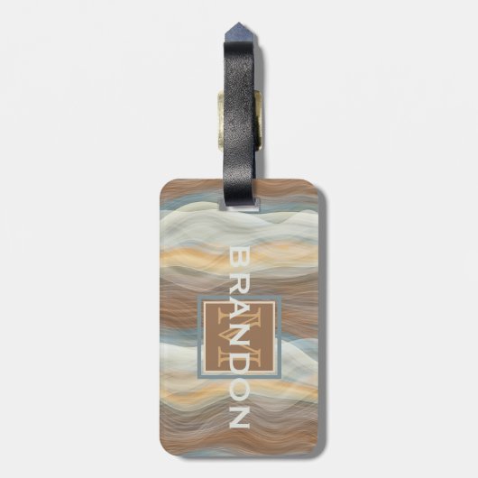 Custom Cool Retro Abstract Artistic Waves Patroon Bagagelabel (Achterkant verticaal)