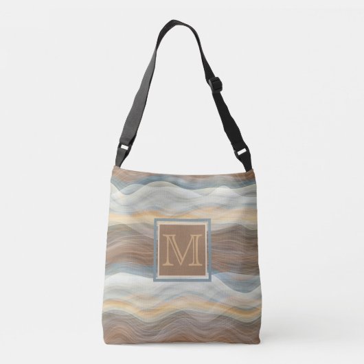 Custom Cool Retro Abstract Artistic Waves Patroon Crossbody Tas (Achterkant)