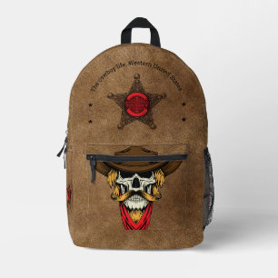 Custom Cool rustiek leer Cowboy schedel Sheriff Bedrukte Rugzak