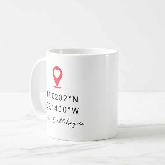 Custom Coordinates Location Valentine's Day Gift Koffiemok (Voorkant links)