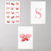 Custom Coquette Strawberries & Bows Design Muurkunst Sets (Voorkant)