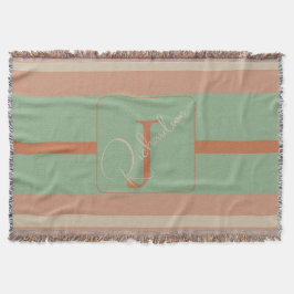 Custom Coral Sage Stripe Monogram Boho Pastel Chi Deken