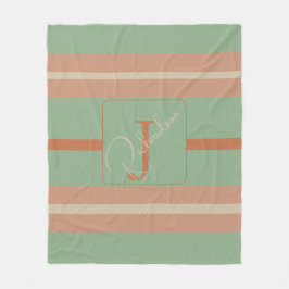 Custom Coral Sage Stripe Monogram Boho Pastel Chi Fleece Deken