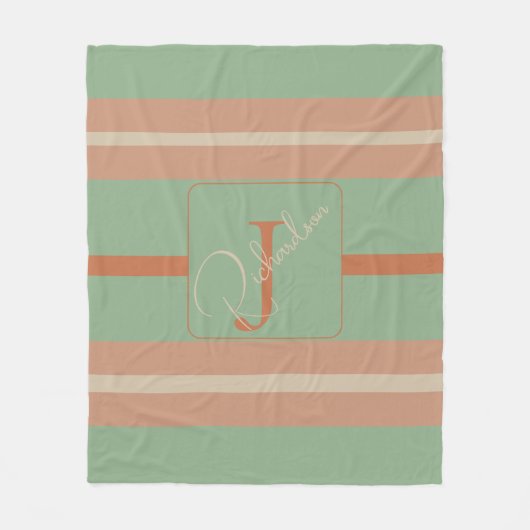 Custom Coral Sage Stripe Monogram Boho Pastel Chi Fleece Deken (Voorkant)