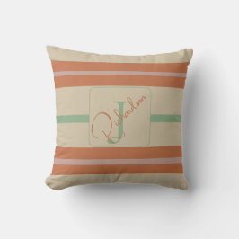 Custom Coral Sage Stripe Monogram Boho Pastel Chi Kussen