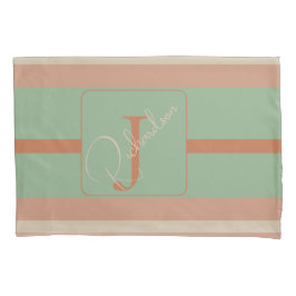 Custom Coral Sage Stripe Monogram Boho Pastel Chi Kussensloop