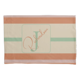Custom Coral Sage Stripe Monogram Boho Pastel Chi Kussensloop