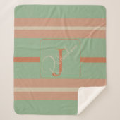 Custom Coral Sage Stripe Monogram Boho Pastel Chi Sherpa Deken (Voorkant)