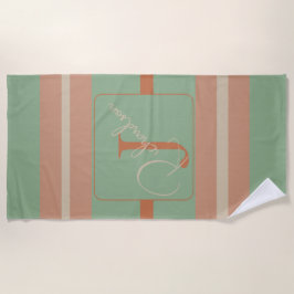 Custom Coral Sage Stripe Monogram Boho Pastel Chi Strandlaken