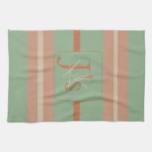 Custom Coral Sage Stripe Monogram Boho Pastel Chi Theedoek (Horizontaal)