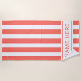 Custom Coral White Stripe Towel with Your Name Strandlaken