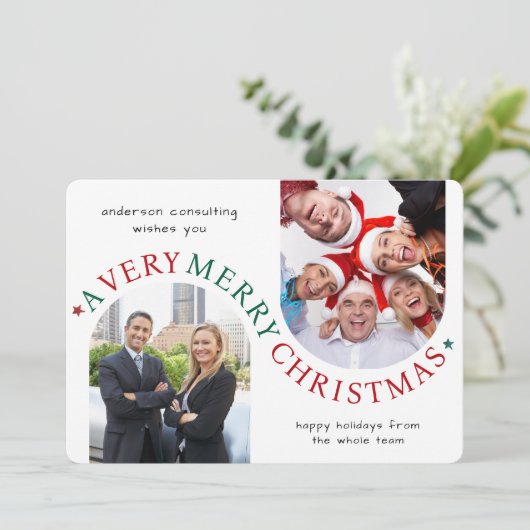 Custom Corporate Christmas Card | 2 Photos Feestdagenkaart (Staand voorkant)