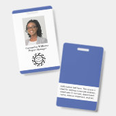 Custom Corporate Logo & Headshot Employee Blue Badge (Voor- en achterkant)