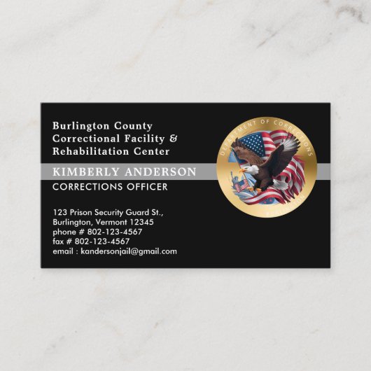 Custom Correctional Department Gevangeniswacht Log Visitekaartje (Voorkant)