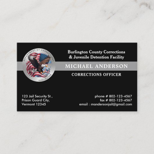 Custom Correctional Officer Wetshandhaving Logo Visitekaartje (Voorkant)