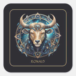 Custom Cosmic Bull Zodiac Symbol Black Gold Taurus Vierkante Sticker