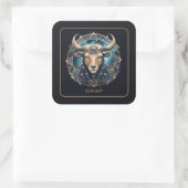 Custom Cosmic Bull Zodiac Symbol Black Gold Taurus Vierkante Sticker (Tas)