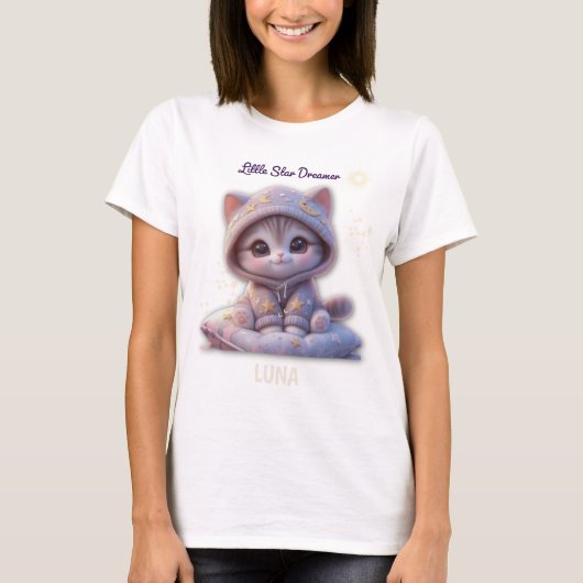 Custom Cosmic Cat T-Shirt – Personalized Pastel (Voorkant)