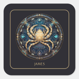 Custom Cosmic Crab Zodiac Symbol Black Gold Cancer Vierkante Sticker