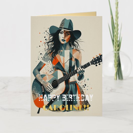 Custom Country Girl Gitarist Art Inspirerend Folie Wenskaart (Voorkant)