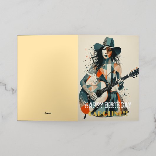 Custom Country Girl Gitarist Art Inspirerend Folie Wenskaart (Buiten Laag)