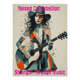 Custom Country Girl Gitarist Art Inspirerend Perfect Poster