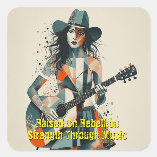 Custom Country Girl Gitarist Art Inspirerend Vierkante Sticker (Voorkant)