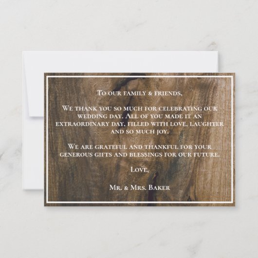 Custom Country Westerne rustieke houten bruiloft Bedankkaart (Achterkant)