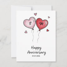 Custom Couple Anniversary Card Watercolor Hearts
